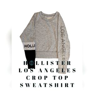 HOLLISTER, HEATHERED GREY,BLACK,& WHITE CROP TOP SWEATSHIRT SZ SMALL SUPER CUTE!